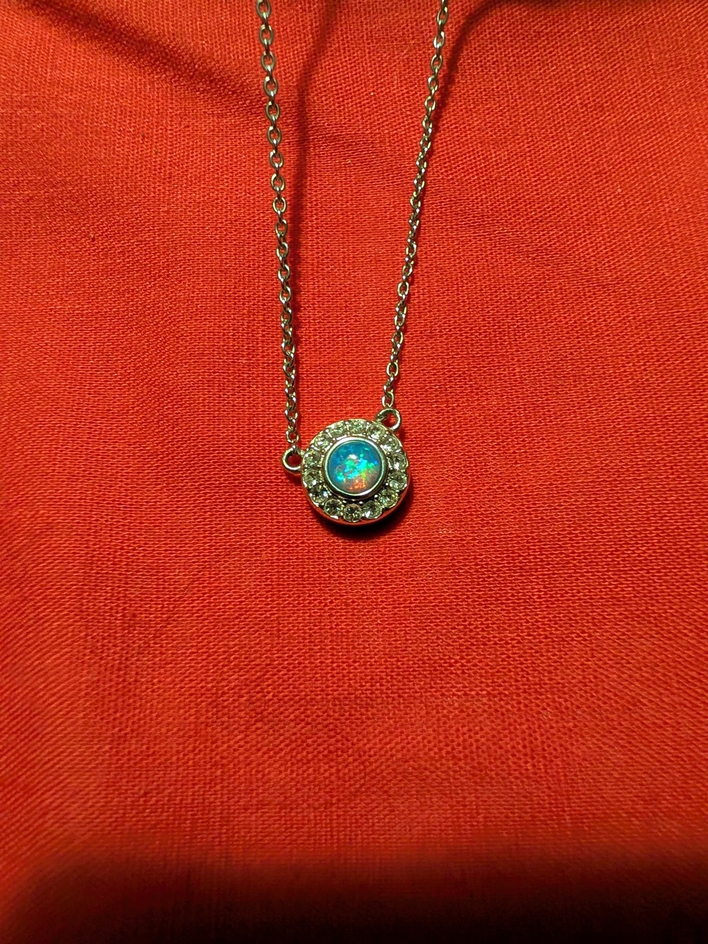 Coach Silver Necklace with Blue Opal Halo Pendant